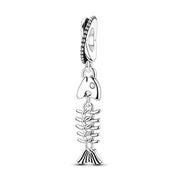 Fish Bone Pandora Charm | Silver Skeleton Dangle | Funny Fishing Jewelry | Punk Rock Style