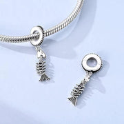Fish Bone Pandora Charm | Silver Skeleton Dangle | Funny Fishing Jewelry | Punk Rock Style