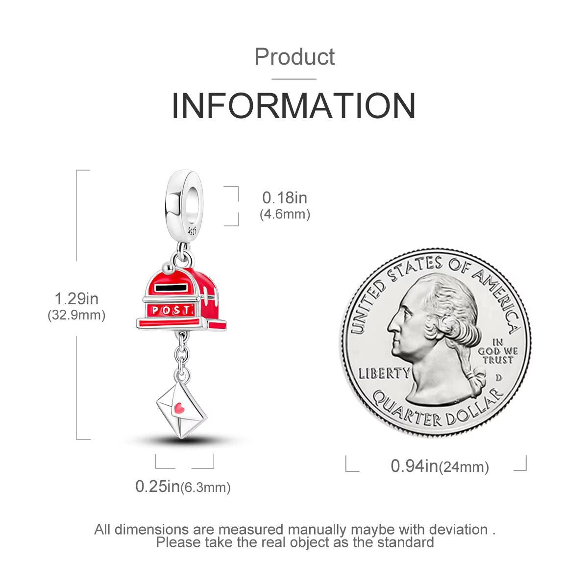 Red Postbox sterling silver charm view 5