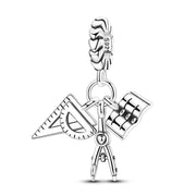Math Teacher Pandora Charm | Geometry Ruler Compass Dangle | Architect Engineer Graduation Gift