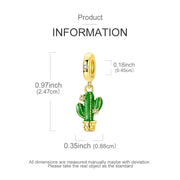 Gold Cactus Pandora Charm | Green Enamel Saguaro Dangle Plant Jewelry | Succulent Lover Gift