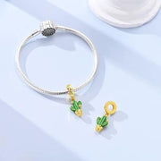 Gold Cactus Pandora Charm | Green Enamel Saguaro Dangle Plant Jewelry | Succulent Lover Gift