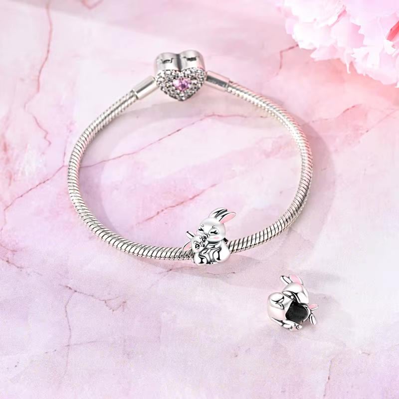 Hugging Bunnies sterling silver charm view 6