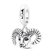 Aries Ram Pandora Charm | Zodiac Sign Horned Sheep | Silver Animal Dangle | Horoscope Birthday Gift