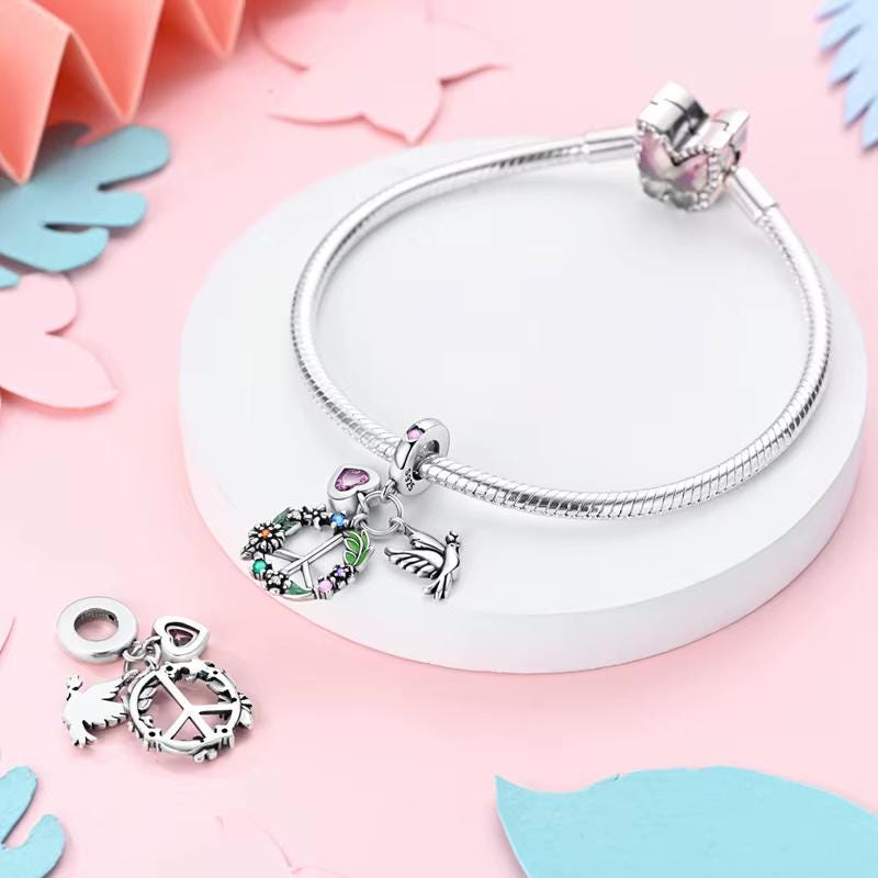 Peace Dove Heart sterling silver charm view 5