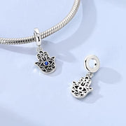 Hamsa Hand Pandora Charm | Blue Evil Eye Dangle | Silver Protection Amulet | Spiritual Gift