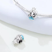 Princess Girl Pandora Charm | Blue Dress Crown | Silver Fairy Tale Bead | Daughter Granddaughter Gift