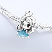 Princess Girl Pandora Charm | Blue Dress Crown | Silver Fairy Tale Bead | Daughter Granddaughter Gift