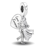 Kissing Couple Pandora Charm | Love Forever Heart | Silver Dangle | Wedding Anniversary Gift