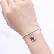 Chocolate Bar Pandora Charm | Brown Enamel Candy | Pink Heart Crystal | Silver Foodie Dangle Gift