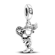 Tennis Pandora Charm | Girl Athlete Racquet Bead | Silver Sport Dangle | Team Captain Coach Gift