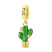 Gold Cactus Pandora Charm | Green Enamel Saguaro Dangle Plant Jewelry | Succulent Lover Gift