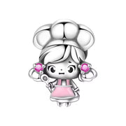 Chef Girl Pandora Charm | Baker Cook Bead | Pink Apron Spoon | Culinary School Gift