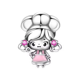 Chef Girl Pandora Charm | Baker Cook Bead | Pink Apron Spoon | Culinary School Gift
