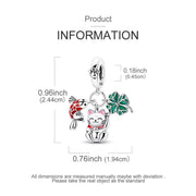 Lucky Cat Pandora Charm with Koi Fish & Clover – 925 Silver Bead – Good Luck Jewelry
