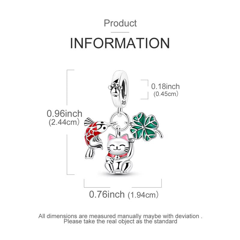 Lucky Cat Fish Clover sterling silver charm view 5