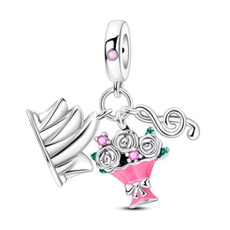 Sydney Opera House Pandora Charm | Music Note Flower Bouquet | Silver Dangle | Australia Travel Souvenir