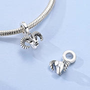 Aries Ram Pandora Charm | Zodiac Sign Horned Sheep | Silver Animal Dangle | Horoscope Birthday Gift