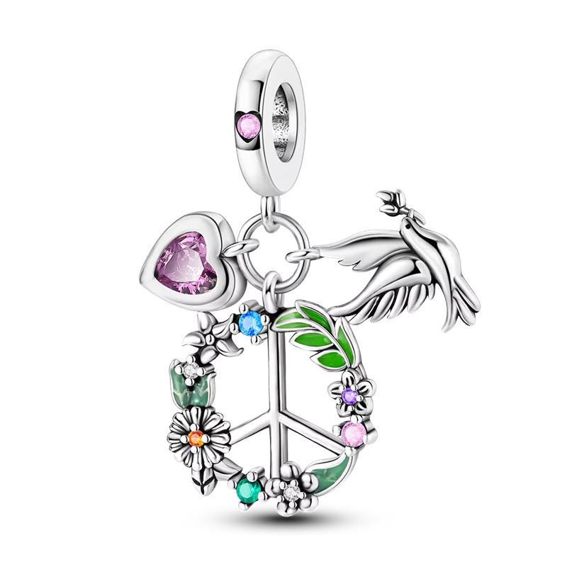 Peace Dove Heart 925 sterling silver charm