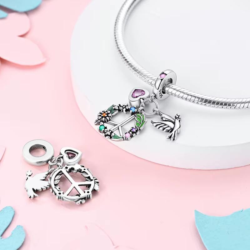 Peace Dove Heart charm detail view