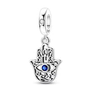 Hamsa Hand Pandora Charm | Blue Evil Eye Dangle | Silver Protection Amulet | Spiritual Gift