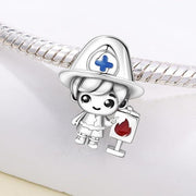 Firefighter Boy Pandora Charm | Fireman Bead | Red Flame Sign | Fire Rescue Hero Gift