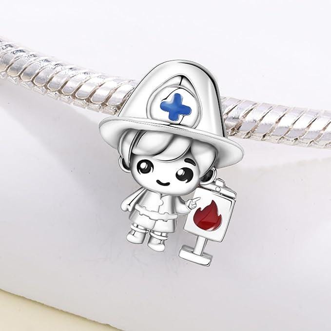 Firefighter Boy sterling silver charm view 7