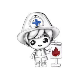 Firefighter Boy Pandora Charm | Fireman Bead | Red Flame Sign | Fire Rescue Hero Gift