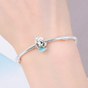 Princess Girl Pandora Charm | Blue Dress Crown | Silver Fairy Tale Bead | Daughter Granddaughter Gift