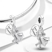 Kissing Couple Pandora Charm | Love Forever Heart | Silver Dangle | Wedding Anniversary Gift