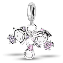 Sisters Pandora Charm | Forever Infinity Heart | Pink Purple Dangle | BFF Gift | Sibling Jewelry