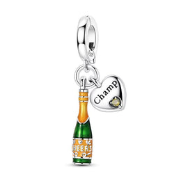 Champagne Pandora Charm | Champ Heart Dangle | Green Bottle | Celebration Success Gift | Cheers