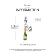 Champagne Pandora Charm | Champ Heart Dangle | Green Bottle | Celebration Success Gift | Cheers