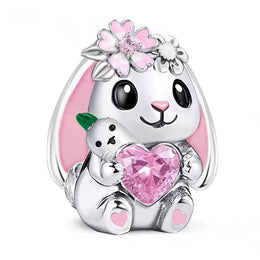 Bunny Rabbit Pandora Charm | Pink Heart Carrot | Flower Crown Bead | Easter Spring Gift