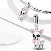 Chihuahua Pandora Charm | Pink Bow Puppy Dangle | Silver Dog Pet Lover Gift
