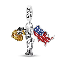 USA Semiquincentennial Pandora Charm | 250th Anniversary 1776-2026 | Eagle Liberty Flag Dangle | American Patriot Gift