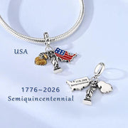 USA Semiquincentennial Pandora Charm | 250th Anniversary 1776-2026 | Eagle Liberty Flag Dangle | American Patriot Gift