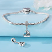Sailboat Pandora Charm | Blue Stripe Boat | Silver Nautical Dangle | Summer Ocean Travel Gift