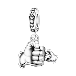 Dad Pandora Charm | Father Son Hand Fist Bump | Silver Family Dangle | New Baby Gift