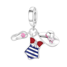 Summer Beach Pandora Charm | Swimsuit Flip Flop Hat Dangle | Nautical Travel Gift