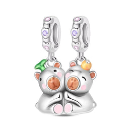 Capybara Couple Pandora Charm | Magnetic Split Kissing Dangle | BFF Love Gift