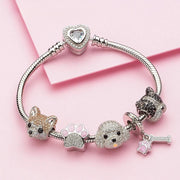 Shiba Inu Pandora Charm | Orange Crystal Pave Dog Bead | Akita Corgi Pet Lover Gift