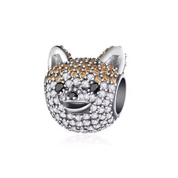 Shiba Inu Pandora Charm | Orange Crystal Pave Dog Bead | Akita Corgi Pet Lover Gift