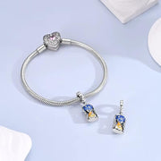 Hourglass Pandora Charm | Sun Moon Day Night | Celestial Blue Yellow Enamel | Time Flies Gift