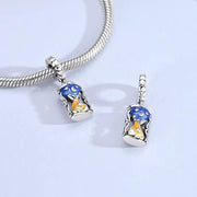 Hourglass Pandora Charm | Sun Moon Day Night | Celestial Blue Yellow Enamel | Time Flies Gift