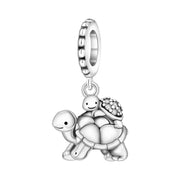 Tortoise Mom Baby Pandora Charm | Sparkle Shell Turtle Dangle | Silver Family Animal Gift