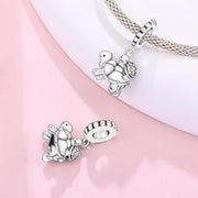 Tortoise Mom Baby Pandora Charm | Sparkle Shell Turtle Dangle | Silver Family Animal Gift