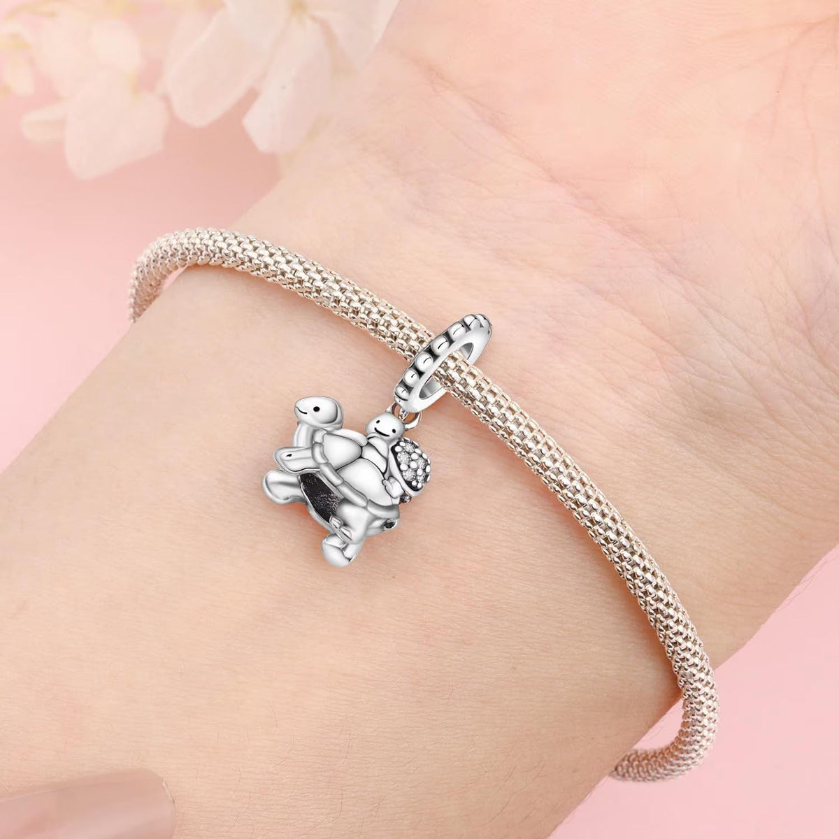 Tortoise Mom Baby sterling silver charm view 5