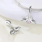 Lovebirds Pandora Charm | Pink Heart Crystal | Two Doves Dangle | Romantic Wedding Anniversary Gift