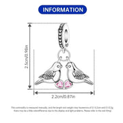 Lovebirds Pandora Charm | Pink Heart Crystal | Two Doves Dangle | Romantic Wedding Anniversary Gift